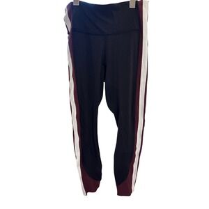 Athleta Crunch 7/8 Tight Black Burgundy White Colorblock Leggings Womens Medium